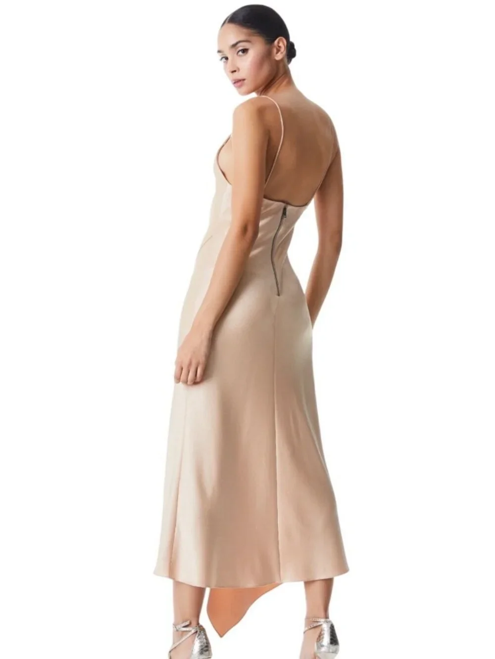 Alice + Olivia Harmony Drapey Slip Midi Dress Almond Size 0 New With Tags